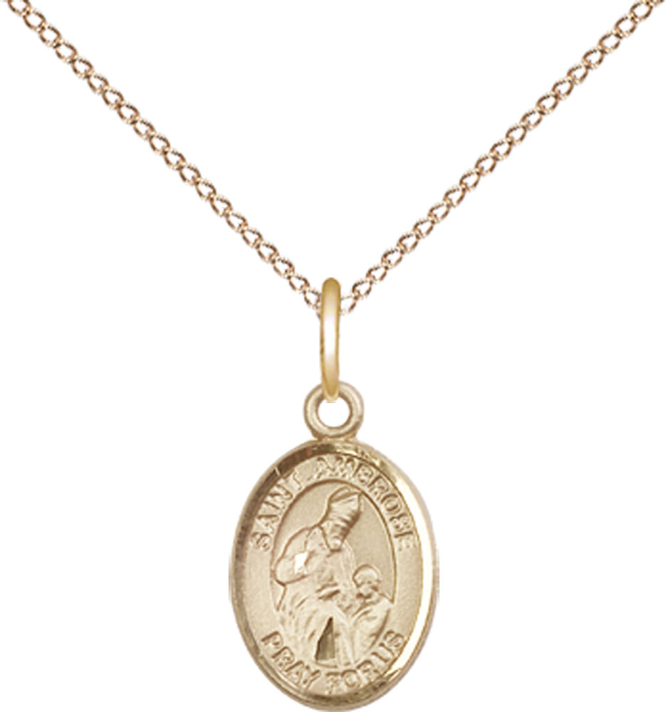 14kt Gold Filled Saint Ambrose Pendant on a 18 inch Gold Filled Light Curb chain