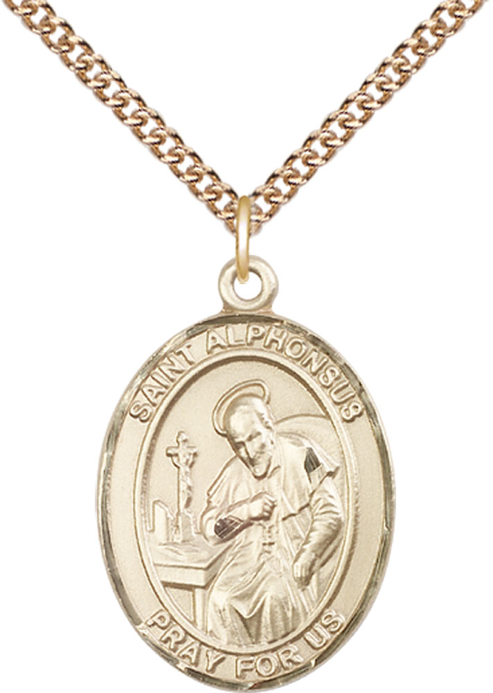 14kt Gold Filled Saint Alphonsus Pendant on a 24 inch Gold Filled Heavy Curb chain