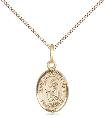 14kt Gold Filled Saint Vincent Ferrer Pendant on a 18 inch Gold Filled Light Curb chain
