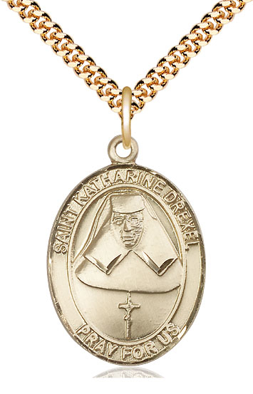 14kt Gold Filled Saint Katharine Drexel Pendant on a 24 inch Gold Plate Heavy Curb chain
