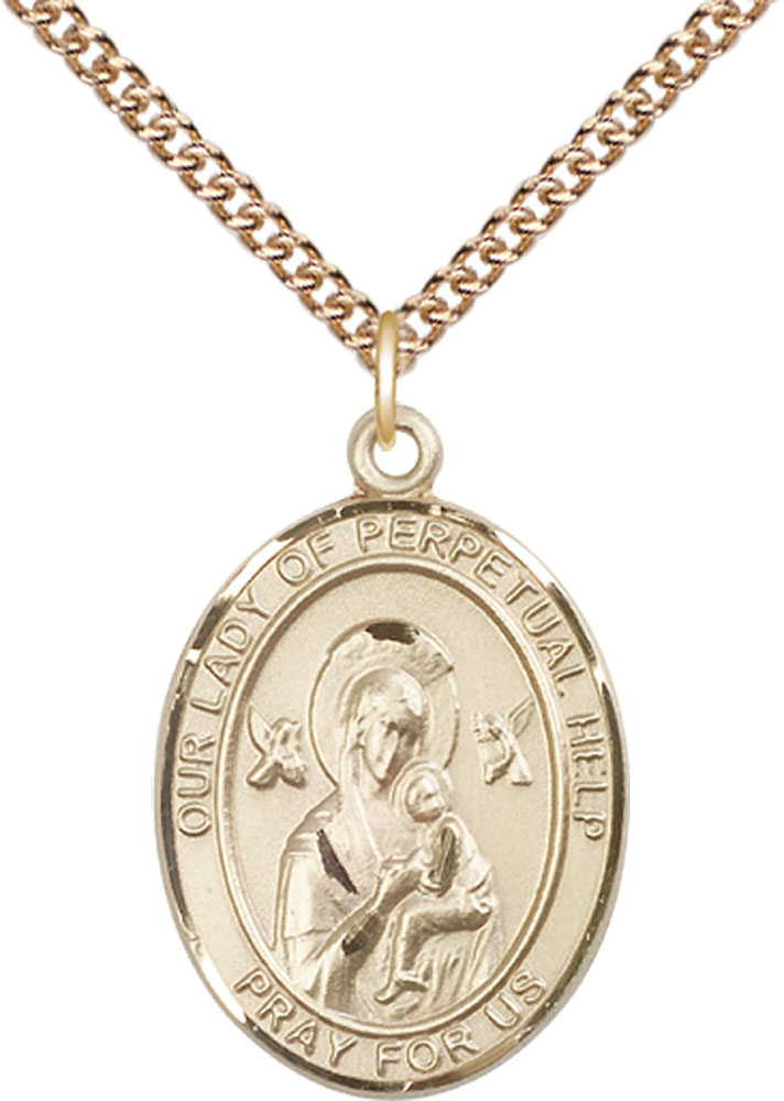 14kt Gold Filled Our Lady of Perpetual Help Pendant on a 24 inch Gold Filled Heavy Curb chain
