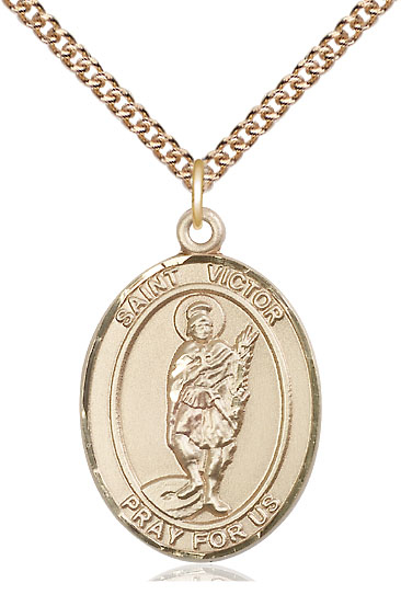 14kt Gold Filled Saint Victor of Marseilles Pendant on a 24 inch Gold Filled Heavy Curb chain