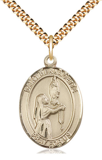14kt Gold Filled Saint Bernadette Pendant on a 24 inch Gold Plate Heavy Curb chain