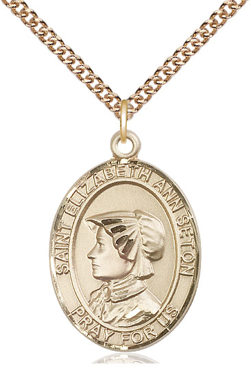 14kt Gold Filled Saint Elizabeth Ann Seton Pendant on a 24 inch Gold Filled Heavy Curb chain