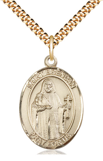 14kt Gold Filled Saint Brendan the Navigator Pendant on a 24 inch Gold Plate Heavy Curb chain