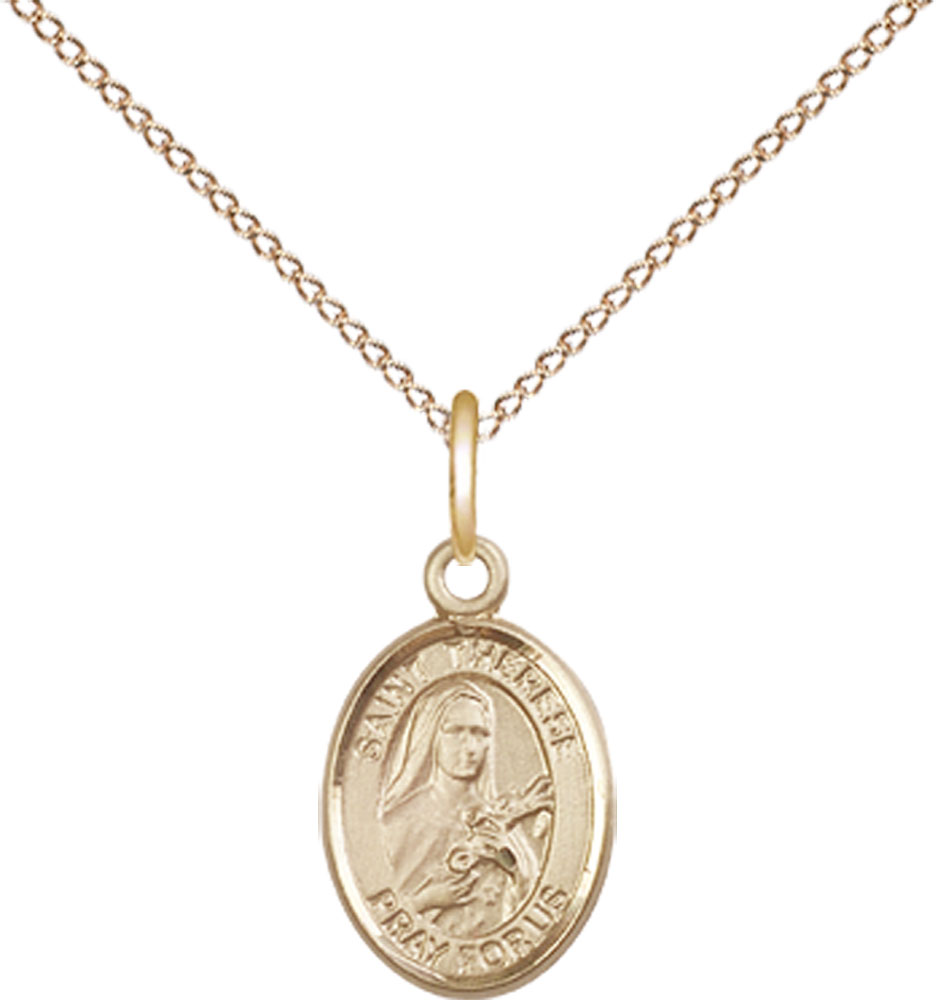14kt Gold Filled Saint Therese of Lisieux Pendant on a 18 inch Gold Filled Light Curb chain