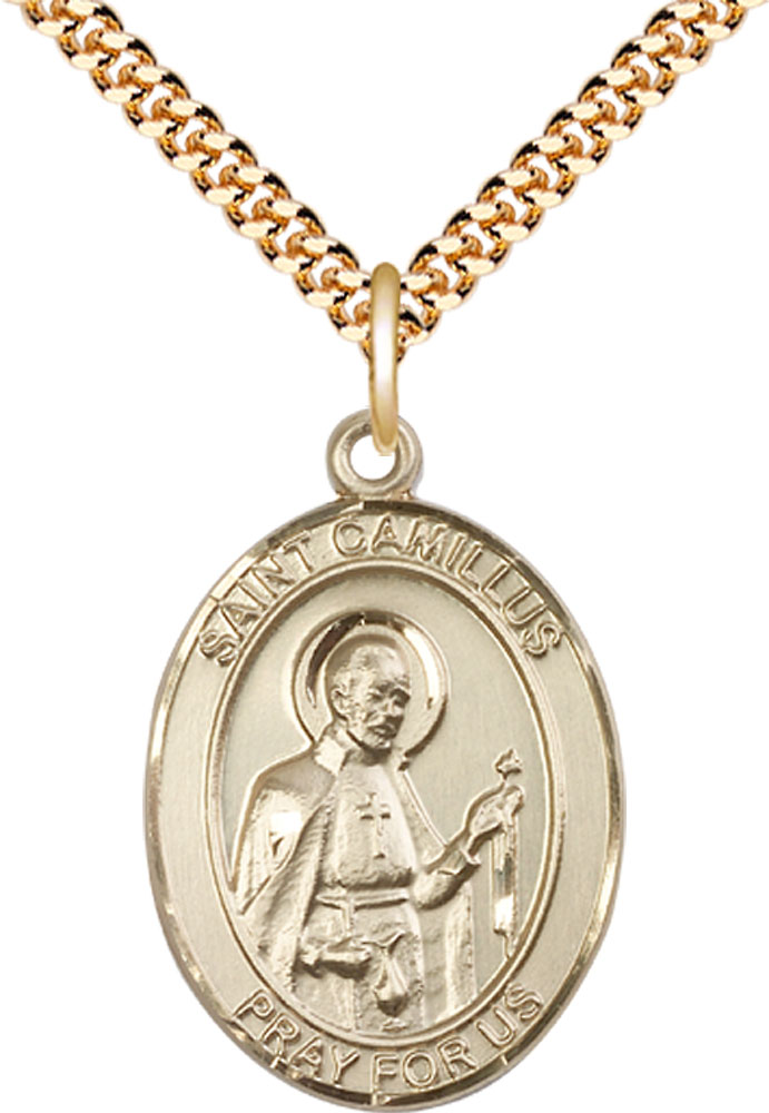 14kt Gold Filled Saint Camillus of Lellis Pendant on a 24 inch Gold Plate Heavy Curb chain