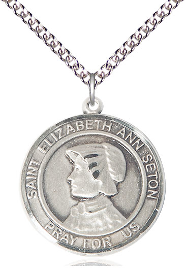 Sterling Silver Saint Elizabeth Ann Seton Pendant on a 24 inch Sterling Silver Heavy Curb chain