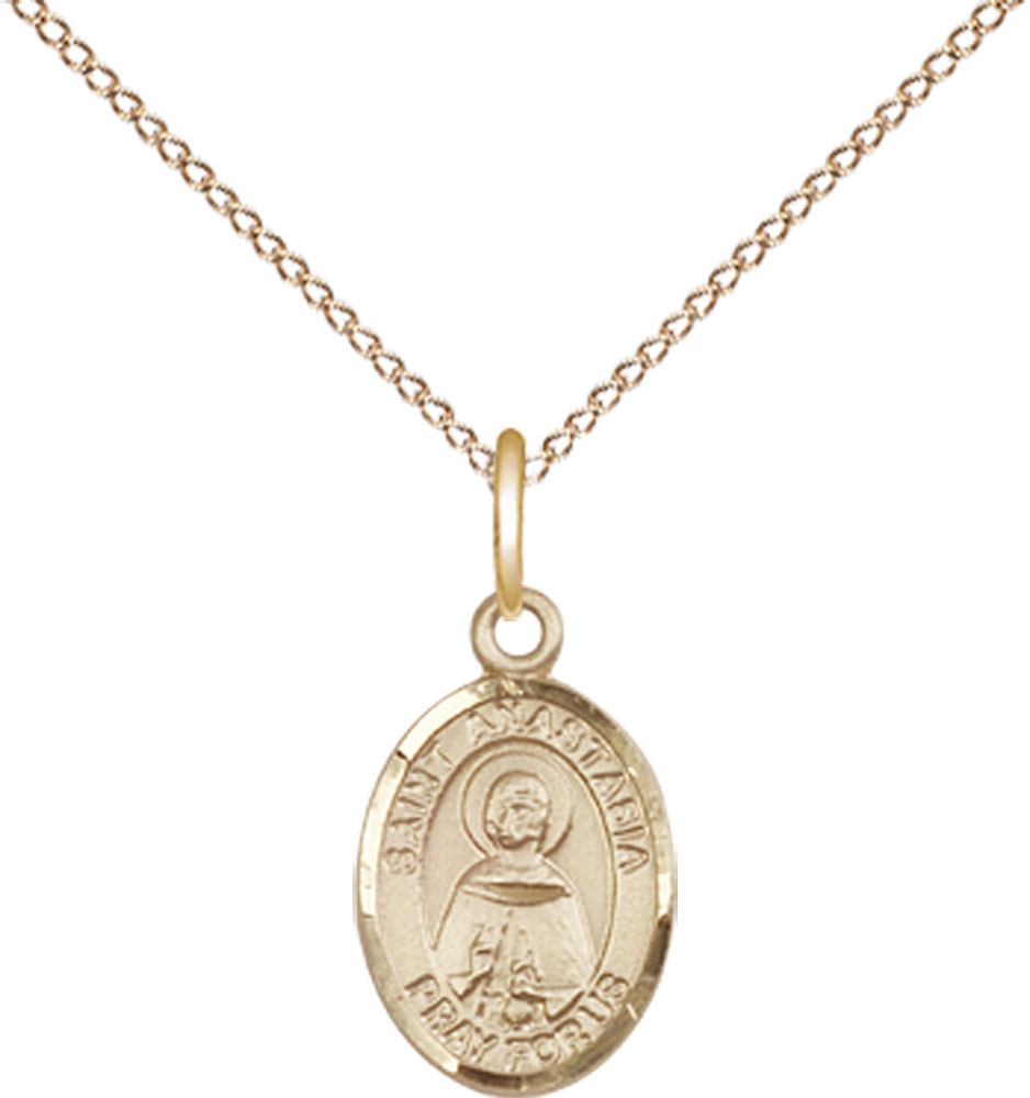14kt Gold Filled Saint Anastasia Pendant on a 18 inch Gold Filled Light Curb chain