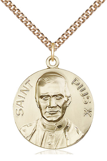 14kt Gold Filled Pope Pius X Pendant on a 24 inch Gold Filled Heavy Curb chain