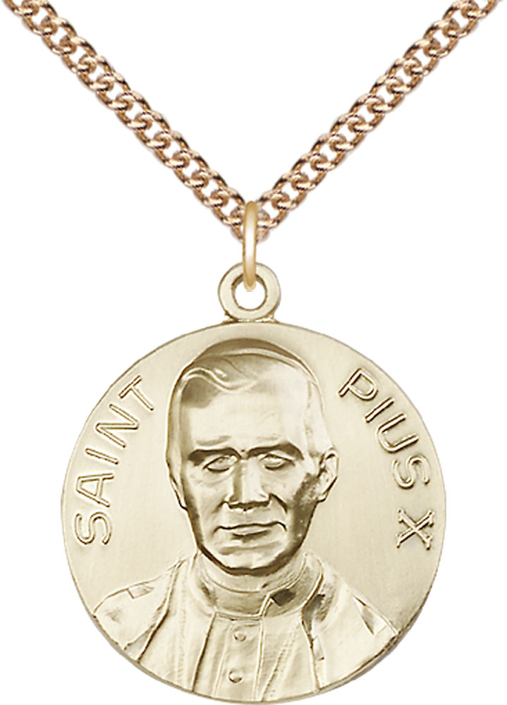 14kt Gold Filled Pope Pius X Pendant on a 24 inch Gold Filled Heavy Curb chain