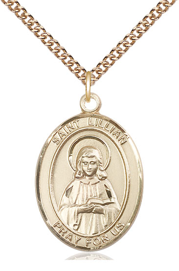 14kt Gold Filled Saint Lillian Pendant on a 24 inch Gold Filled Heavy Curb chain