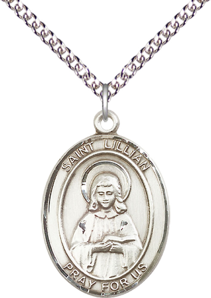 Sterling Silver Saint Lillian Pendant on a 24 inch Sterling Silver Heavy Curb chain