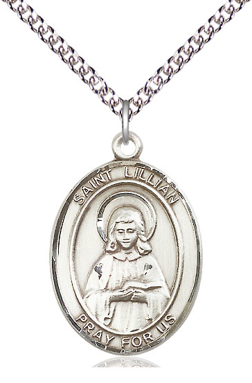 Sterling Silver Saint Lillian Pendant on a 24 inch Sterling Silver Heavy Curb chain