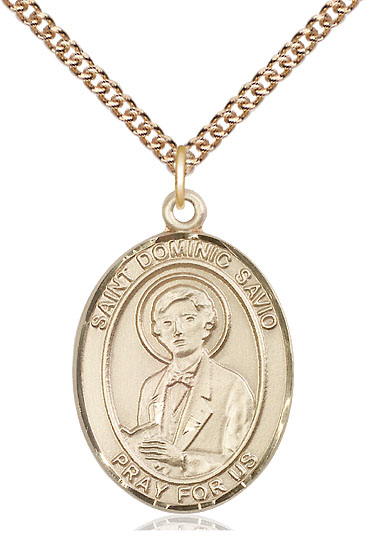 14kt Gold Filled Saint Dominic Savio Pendant on a 24 inch Gold Filled Heavy Curb chain