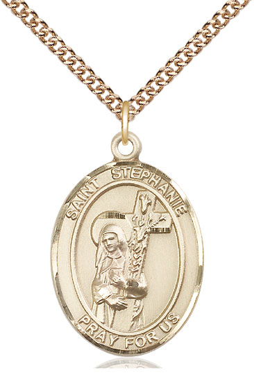 14kt Gold Filled Saint Stephanie Pendant on a 24 inch Gold Filled Heavy Curb chain