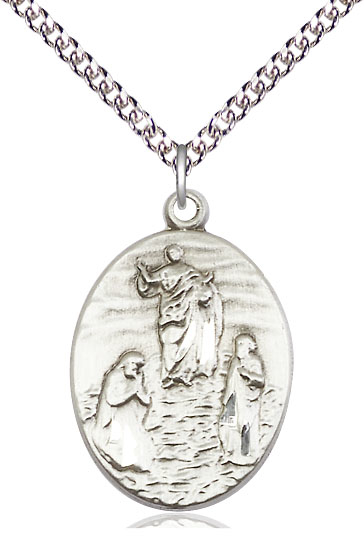 Sterling Silver Tranfiguration Pendant on a 24 inch Sterling Silver Heavy Curb chain