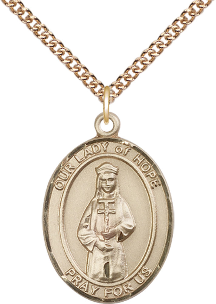 14kt Gold Filled Our Lady of Hope Pendant on a 24 inch Gold Filled Heavy Curb chain
