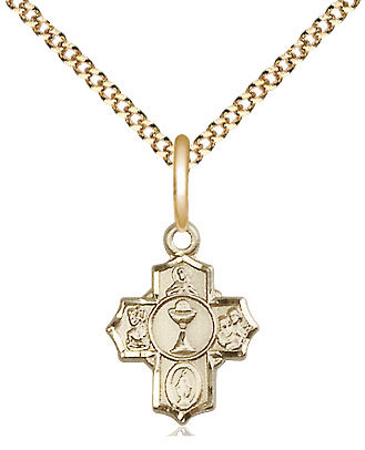 14kt Gold Filled Communion 5-Way Pendant on a 18 inch Gold Plate Light Curb chain