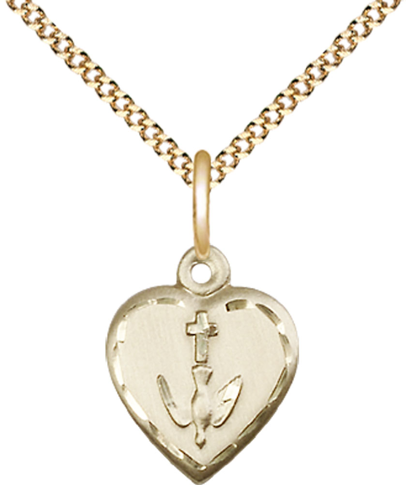 14kt Gold Filled Heart / Confirmation Pendant on a 18 inch Gold Plate Light Curb chain