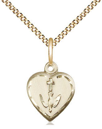 14kt Gold Filled Heart / Confirmation Pendant on a 18 inch Gold Plate Light Curb chain