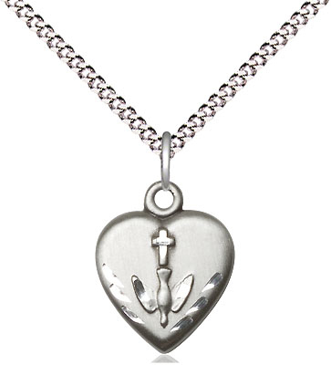 Sterling Silver Heart / Confirmation Pendant on a 18 inch Light Rhodium Light Curb chain