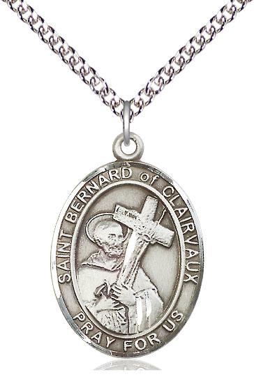Sterling Silver Saint Bernard of Clairvaux Pendant on a 24 inch Sterling Silver Heavy Curb chain