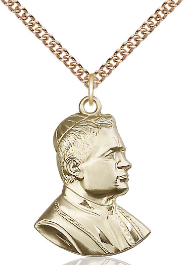 14kt Gold Filled Saint Pius X Pendant on a 24 inch Gold Filled Heavy Curb chain