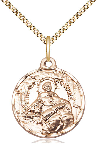 14kt Gold Filled Saint Thomas Aquinas Pendant on a 18 inch Gold Plate Light Curb chain