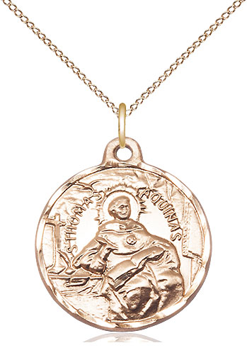 14kt Gold Filled Saint Thomas Aquinas Pendant on a 18 inch Gold Filled Light Curb chain