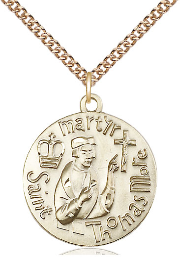 14kt Gold Filled Saint Thomas More Pendant on a 24 inch Gold Filled Heavy Curb chain