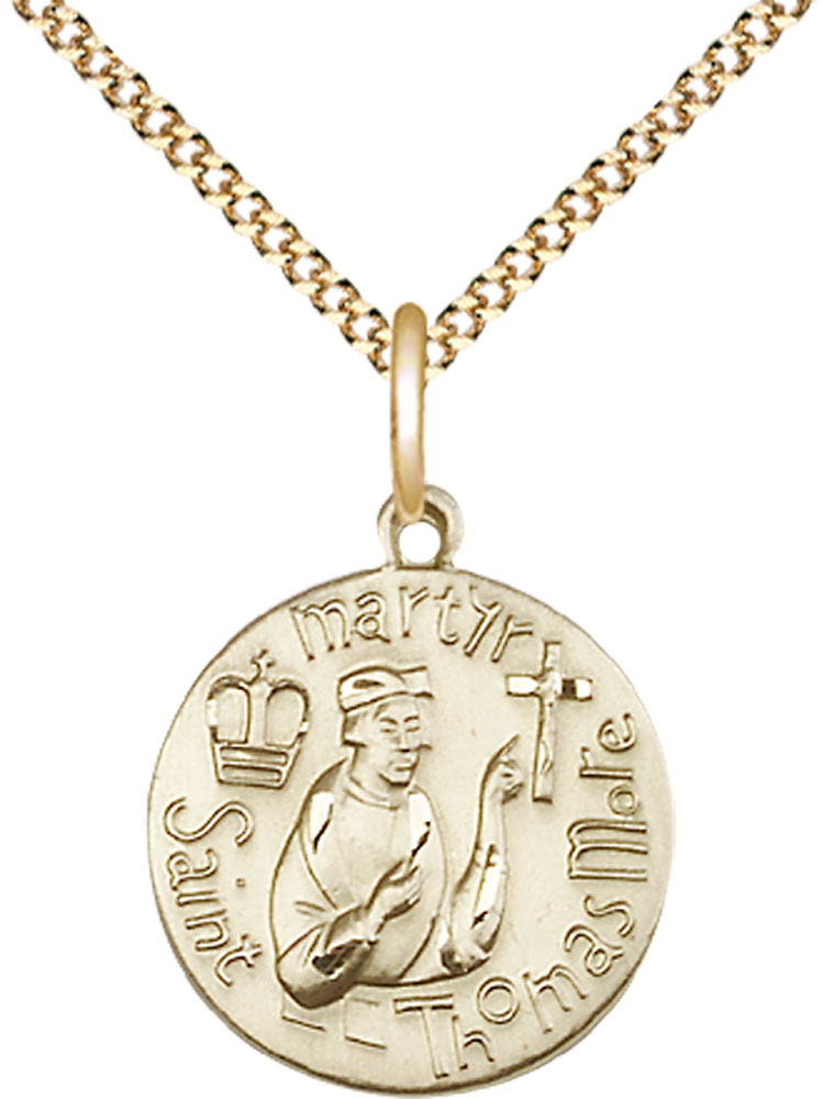 14kt Gold Filled Saint Thomas More Pendant on a 18 inch Gold Plate Light Curb chain