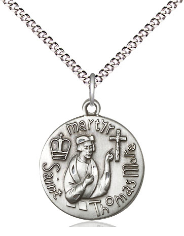 Sterling Silver Saint Thomas More Pendant on a 18 inch Light Rhodium Light Curb chain