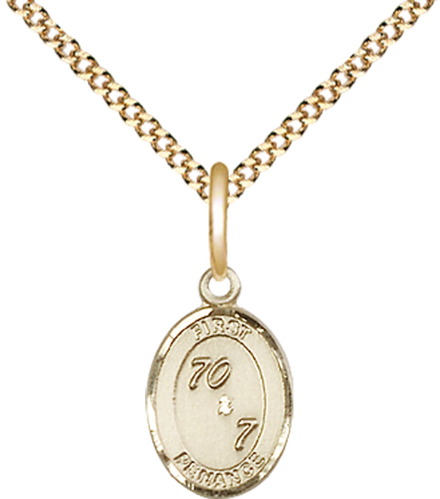 14kt Gold Filled First Penance Pendant on a 18 inch Gold Plate Light Curb chain