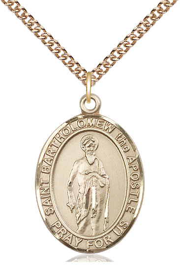 14kt Gold Filled Saint Bartholomew the Apostle Pendant on a 24 inch Gold Filled Heavy Curb chain