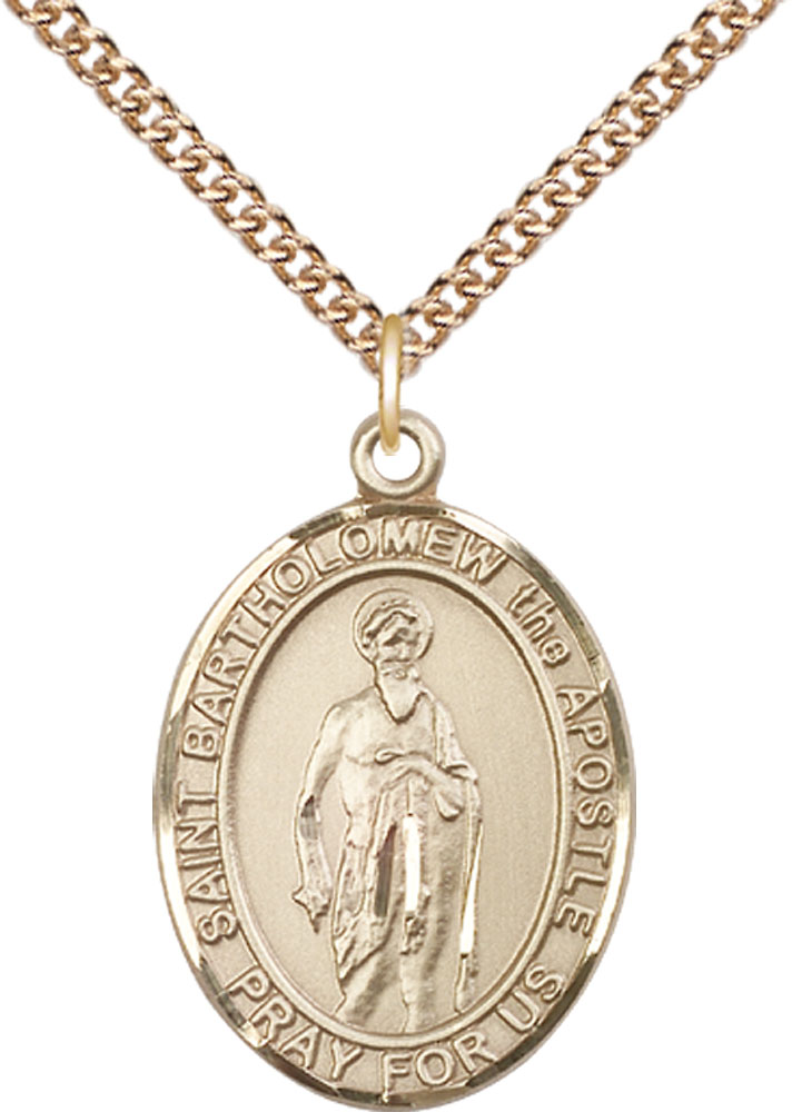 14kt Gold Filled Saint Bartholomew the Apostle Pendant on a 24 inch Gold Filled Heavy Curb chain