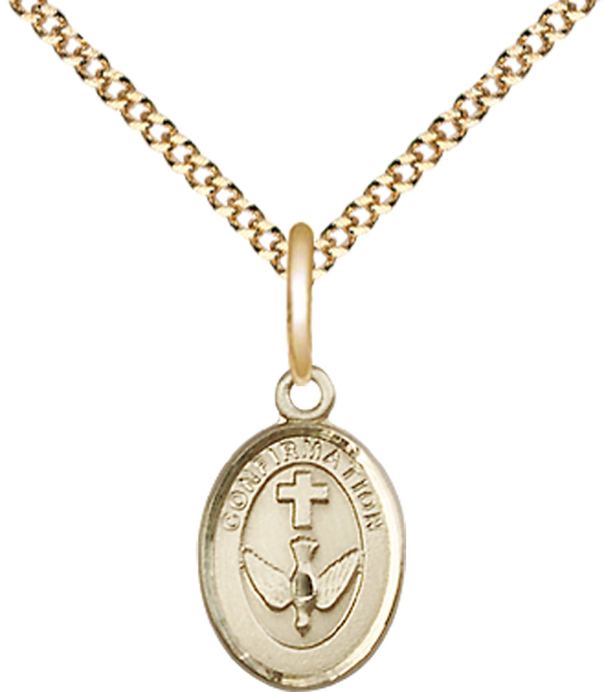 14kt Gold Filled Confirmation Pendant on a 18 inch Gold Plate Light Curb chain