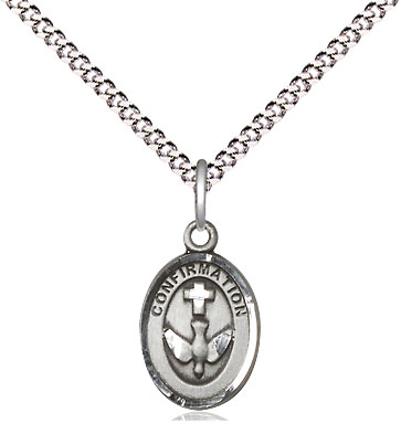 Sterling Silver Confirmation Pendant on a 18 inch Light Rhodium Light Curb chain