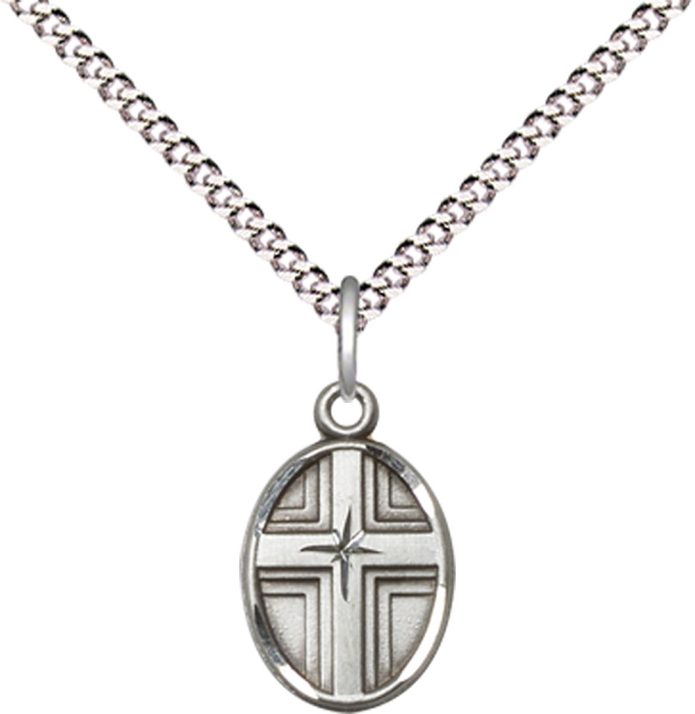 Sterling Silver Cross Pendant on a 18 inch Light Rhodium Light Curb chain