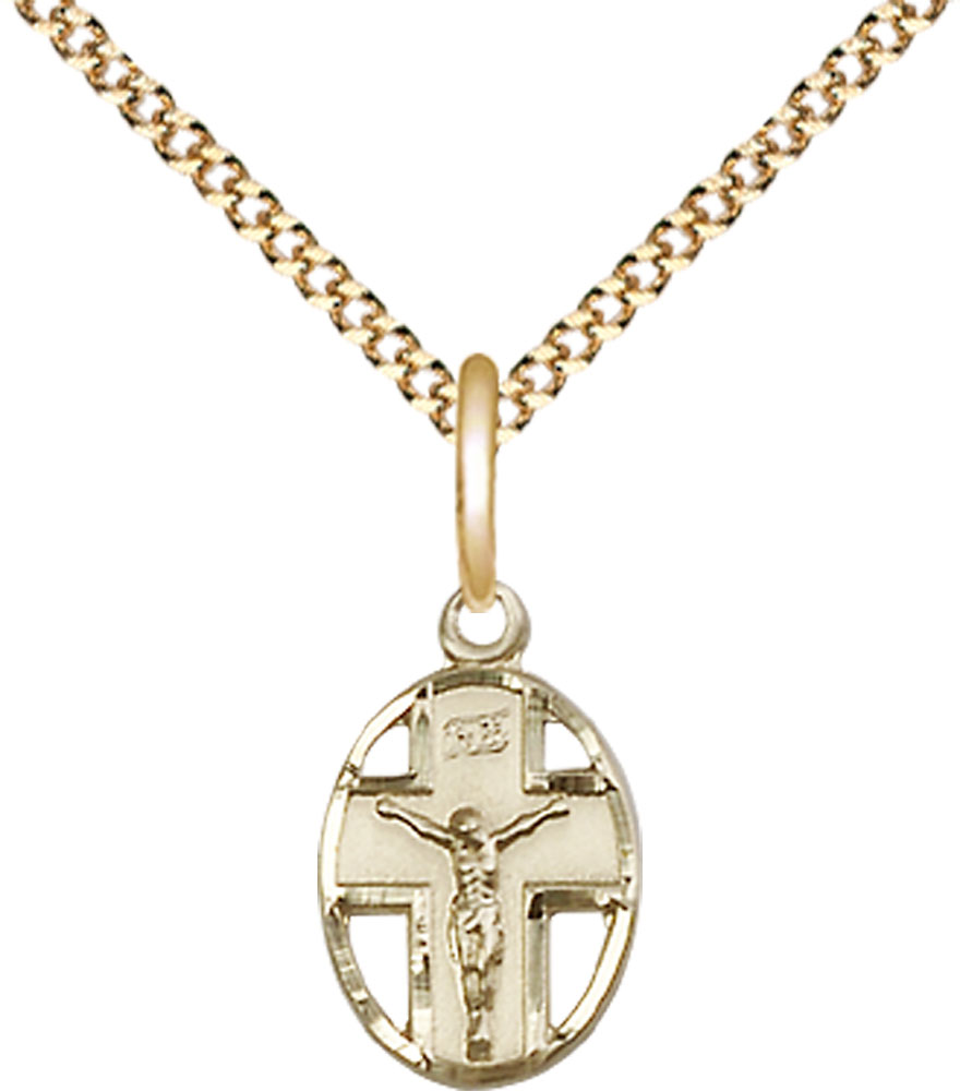 14kt Gold Filled Crucifix Pendant on a 18 inch Gold Plate Light Curb chain