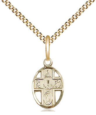 14kt Gold Filled 5-Way / Chalice Pendant on a 18 inch Gold Plate Light Curb chain