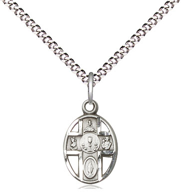 Sterling Silver 5-Way / Chalice Pendant on a 18 inch Light Rhodium Light Curb chain