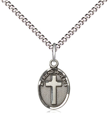 Sterling Silver Friend In Jesus Cross Pendant on a 18 inch Light Rhodium Light Curb chain