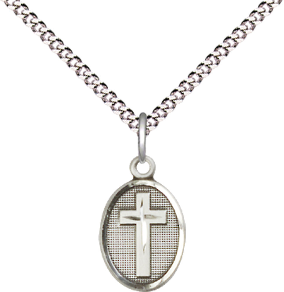 Sterling Silver Cross Pendant on a 18 inch Light Rhodium Light Curb chain