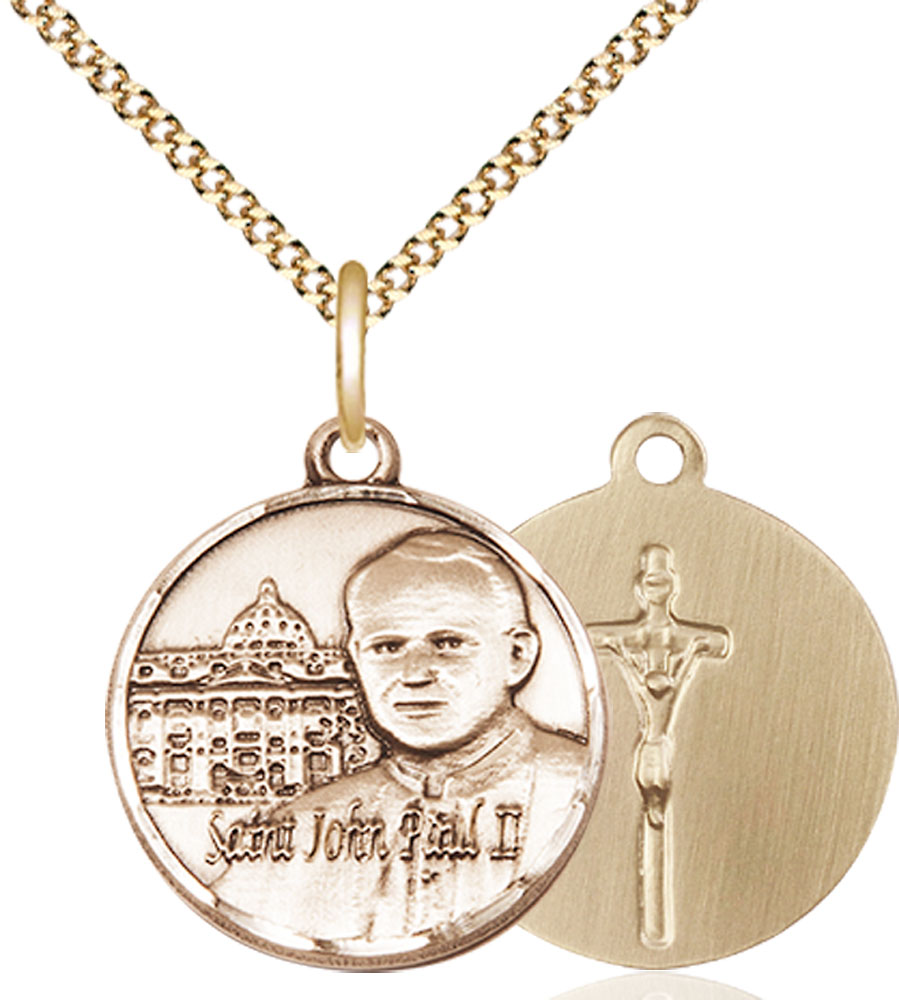 14kt Gold Filled Saint John Paul II Vatican Pendant on a 18 inch Gold Plate Light Curb chain
