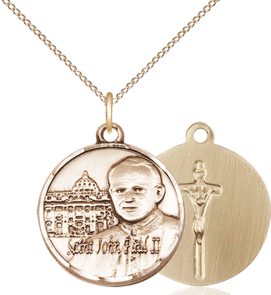 14kt Gold Filled Saint John Paul II Vatican Pendant on a 18 inch Gold Filled Light Curb chain