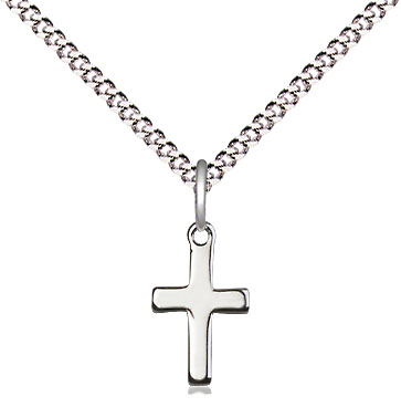 Sterling Silver Cross Pendant on a 18 inch Light Rhodium Light Curb chain