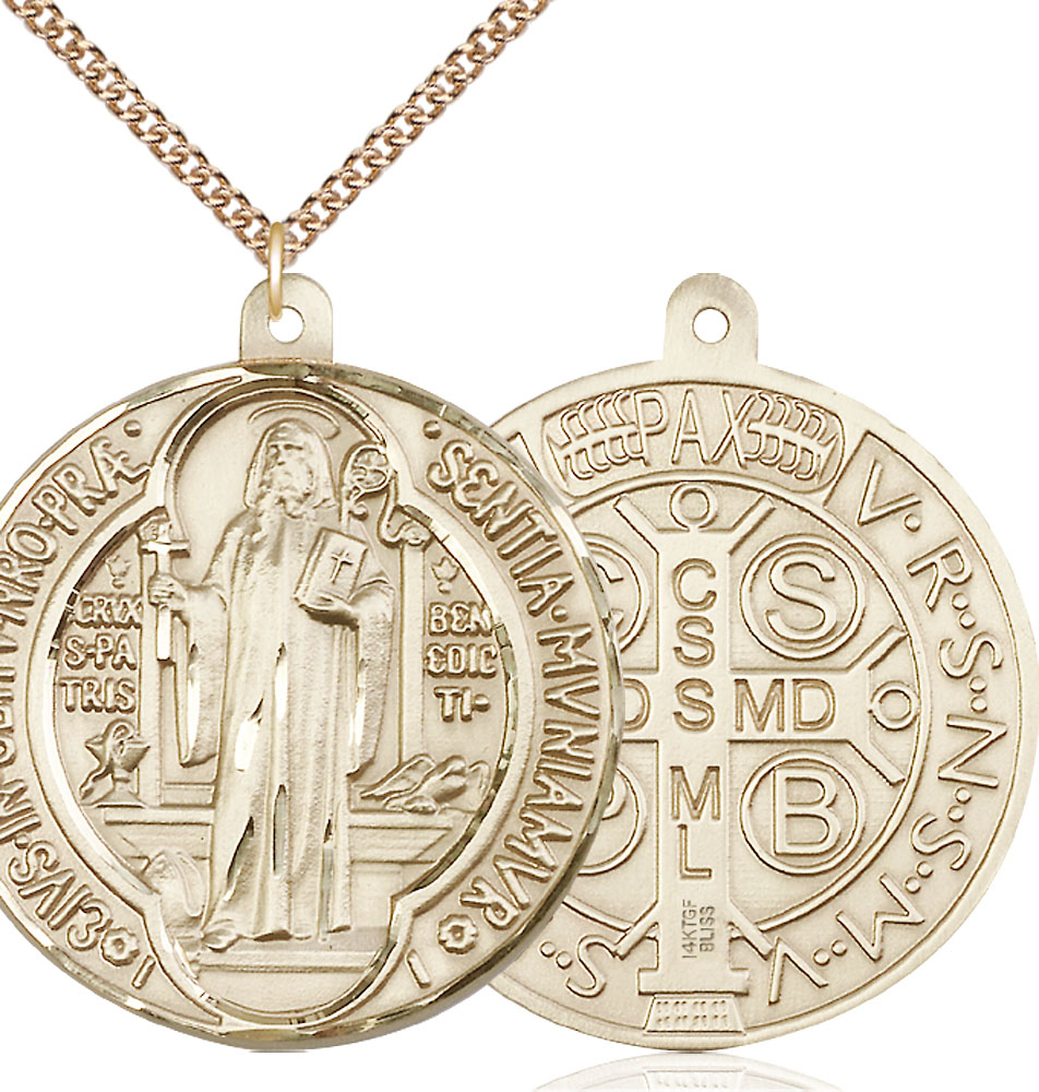 14kt Gold Filled Saint Benedict Pendant on a 24 inch Gold Filled Heavy Curb chain