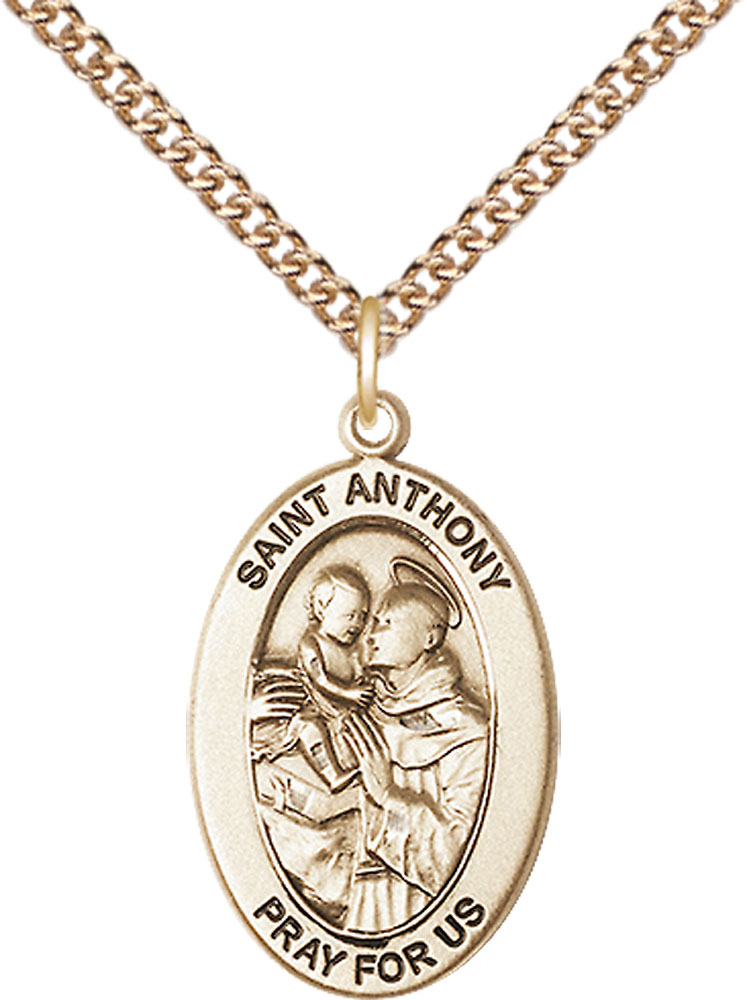 14kt Gold Filled Saint Anthony of Padua Pendant on a 24 inch Gold Filled Heavy Curb chain