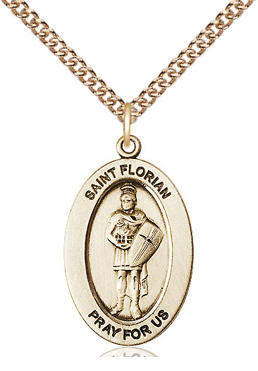 14kt Gold Filled Saint Florian Pendant on a 24 inch Gold Filled Heavy Curb chain